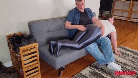 Minx Grrl - Spanked in shiny leggings - Full Version (MP4 Format)