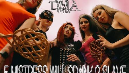 5 mistresses will spank 2 slaves