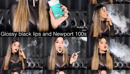 Glossy plump black lips, newport 100s and smoke rings!