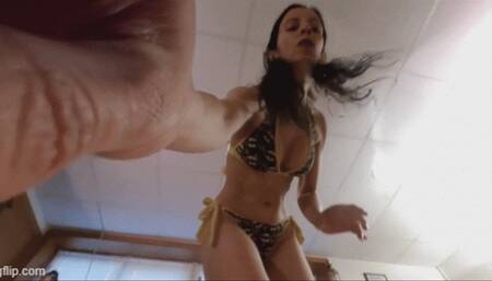 Kerri Taylor sits on and steps on tinies VR4K