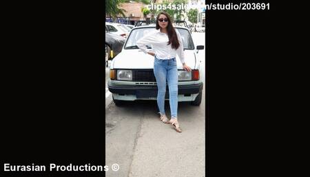 92B - Katya Skoda driving in open toe sandals pedal cam