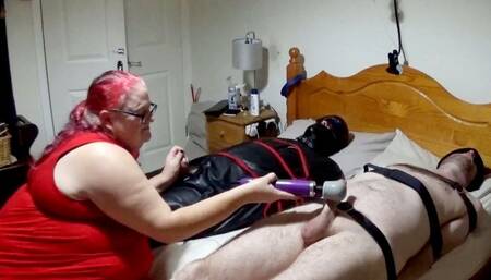 Woman inflicts post orgasm torment on two tied up men 2- BBW domination,BBW bondage,male bondage,man in bondage,naked man tied up,strapped down,amateur,leather sleepsack,post cum play,polishing,wand,double domination,backboard,double handjob,edging,edged,