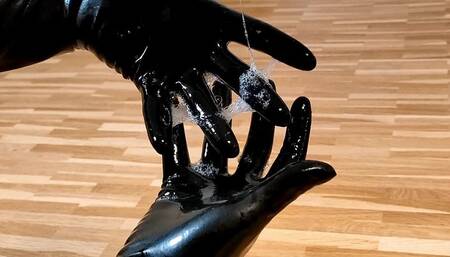 Spit play with latex gloves - Drooling on rubber