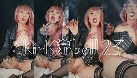 Smoking cigar & playing with glass toy