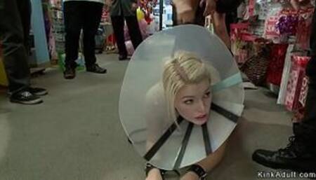 Blonde slave gets fisted in public