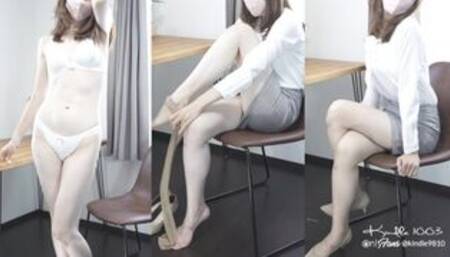 【個人撮影】美人OL YouTube撮影後そのまま濃厚SEX（Japanese 人妻 クンニ責め 濃厚フェラ ゴム無し 生ハメ挿入 素人 ストッキング パンスト 中出し スマホ撮影 パイパン）