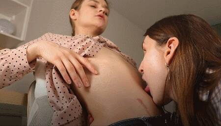 Pervy Stacy seduces her shy tutor to lick her navel (HD)