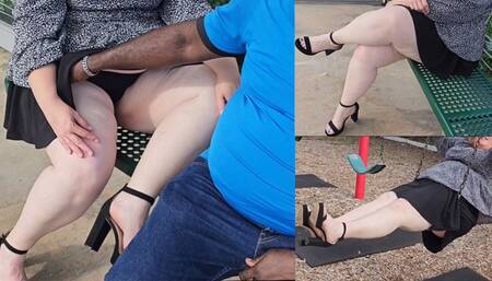 I lifted my mini skirt and opened my legs for a stranger at the bus stop to rub my pussy through my panty