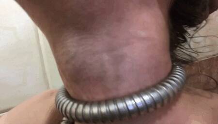 My neck is in the bathroom