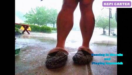 Kepi Carter flexing calves in the rain and hopscotch