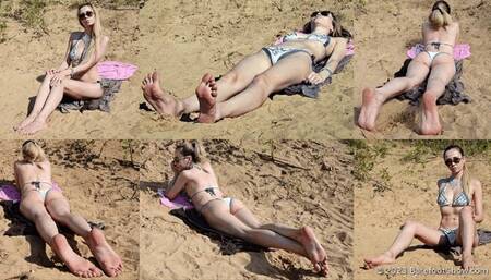 Beauty Lilia is sunbathing and posing on a wild beach barefoot (Full with 40% discount) #20230209