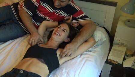 Full session tickling Ewelina body on the bed