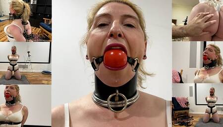 Scene - Endurance challenge in tight locking leather bondage - ABG032