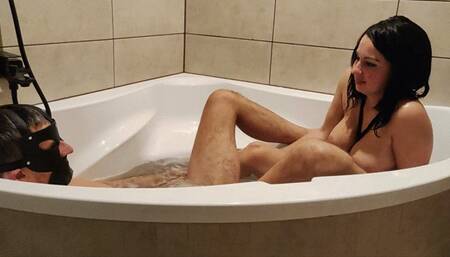 Borrowed sub wife skull fucked by a dom stranger in a buthtub