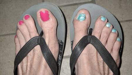 Night dangling with flip flops and painted toenails