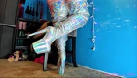 Silver Holographic Boots Underdesk