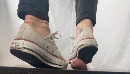 A Shoejob with dirty white sneakers - CBT, Shoejob and some spitting in well worn dirty Converse Chucks - slave - HD