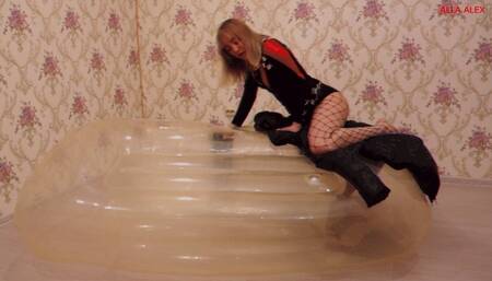 Alla wears and engages in a hot ride and fuck of Calvin Klein's big down jacket!!!