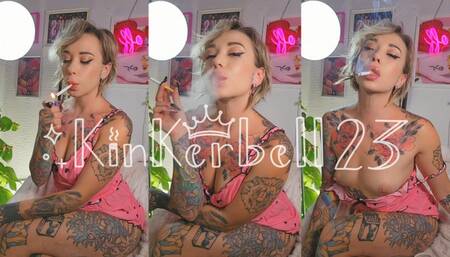 Chain-smoking in cute, Pink PJ's