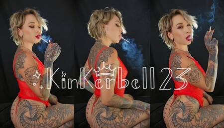 Classing smoking in Red lingerie