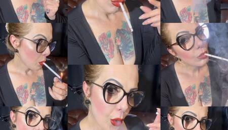 Close-up Long white cigarette - Deep Inhales - Dangling - Natural Nails