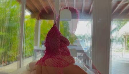 BBW Fucked in Fishnet Dress and Crotchless Panties