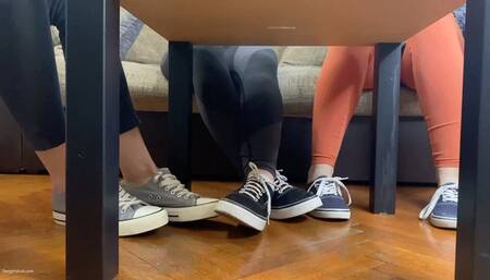 TWO GIRLS PLAYING SECRET FOOTSIE UNDER THE TABLE HIDING FROM JEALOUS GIRLFRIEND - MOV Mobile Version