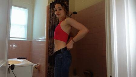Red Top and Hollister Jean Shower
