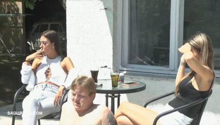 Tatjana and Natasha are smoking on the terrace mp4