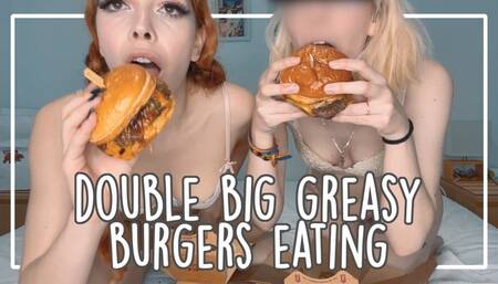 EATING BIG GREASY BURGERS chewing and messing opening our mouths wide