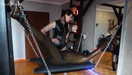 Tickle torment for my bound latex slave