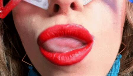 Poppy Red Lipstick Blowing Bubbles (HD) WMV