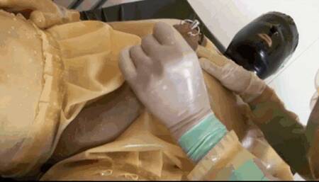 Latex nurse with her piss rubber patient - Part 3 of 3 - Sounding penis, breath playing and hot cumshot