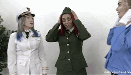 Career Day: Blake, Rosie & Vonka find themselves mysteriously stripped of their military uniforms in the middle of a presentation (mob)