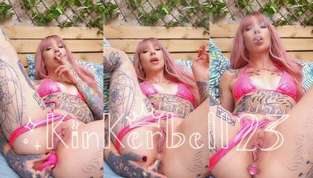 Smokey anal play in PVC bikini with kinkerbell