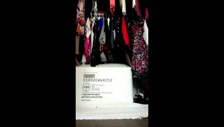 Red Dress Put Clothes Away High Heels and Barefeet