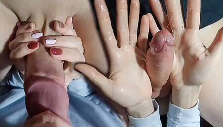 Sucking Cock, Licking Balls, Spitting on Cock, Jerking Cock with Spitting, Cum In Mouth, Smearing Cum on Dick and Hands, Jerking Cock In Cum and Playing With Cum - Female POV