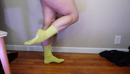 Flexing Muscular Calves in Long Lime Green Socks MP4 1080
