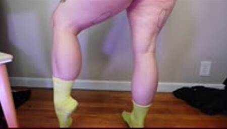 Flexing Muscular Calves in Long Lime Green Socks WMV 1080