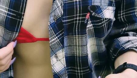 Exhibitionist walk in the park POV girl bare breasts