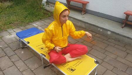 Lady Donata lets her slave massage her in a shiny nylon jacket - 86