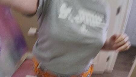 Liz River Brushes and Flossing Teeth in Black Lingerie and Glasses