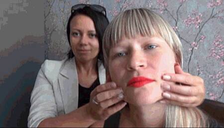 playing pinching her stretchy face L