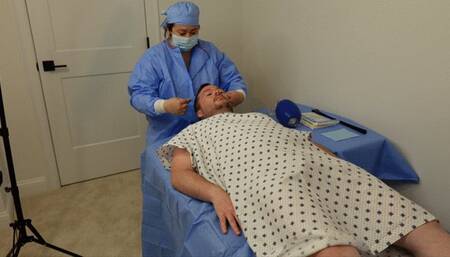 Breath play and strapon blowjob procedure with surgical nurse Jess