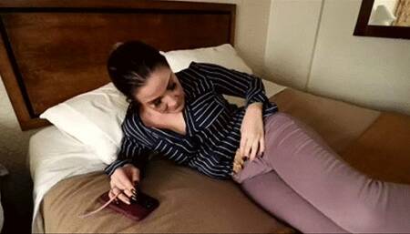 INEED2PEE Whitney Locked Belt Pissing her pants by toilet