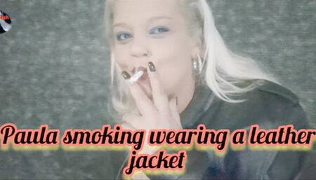 Paula smoking wearing a leather jacket - PSS002
