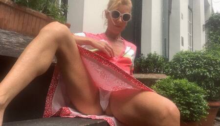 Flashing my white thong