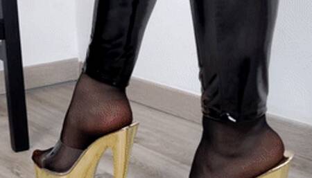 (372) My Shoe Collection 014: Gold Stripper Mules (Mobile, MP4)