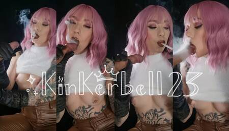 Smokey BJ wearing Leather gloves and pants