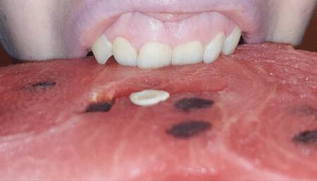 I destroy a watermelon with my teeth